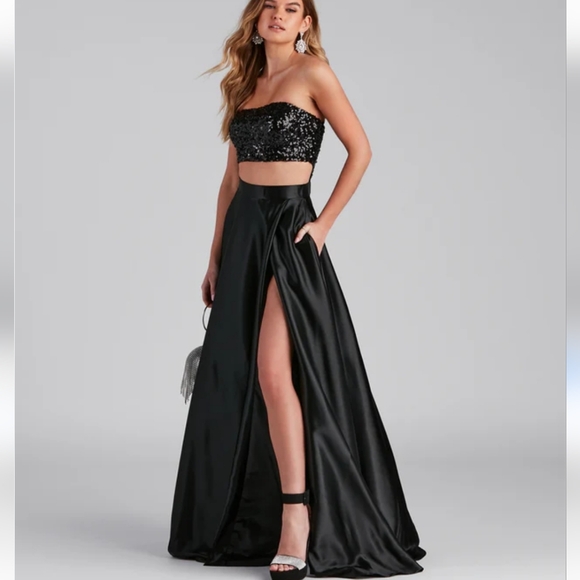 Windsor Celia Formal Elegant Black Sequin Two-Piece A-Line Dress Size Small - Picture 1 of 14
